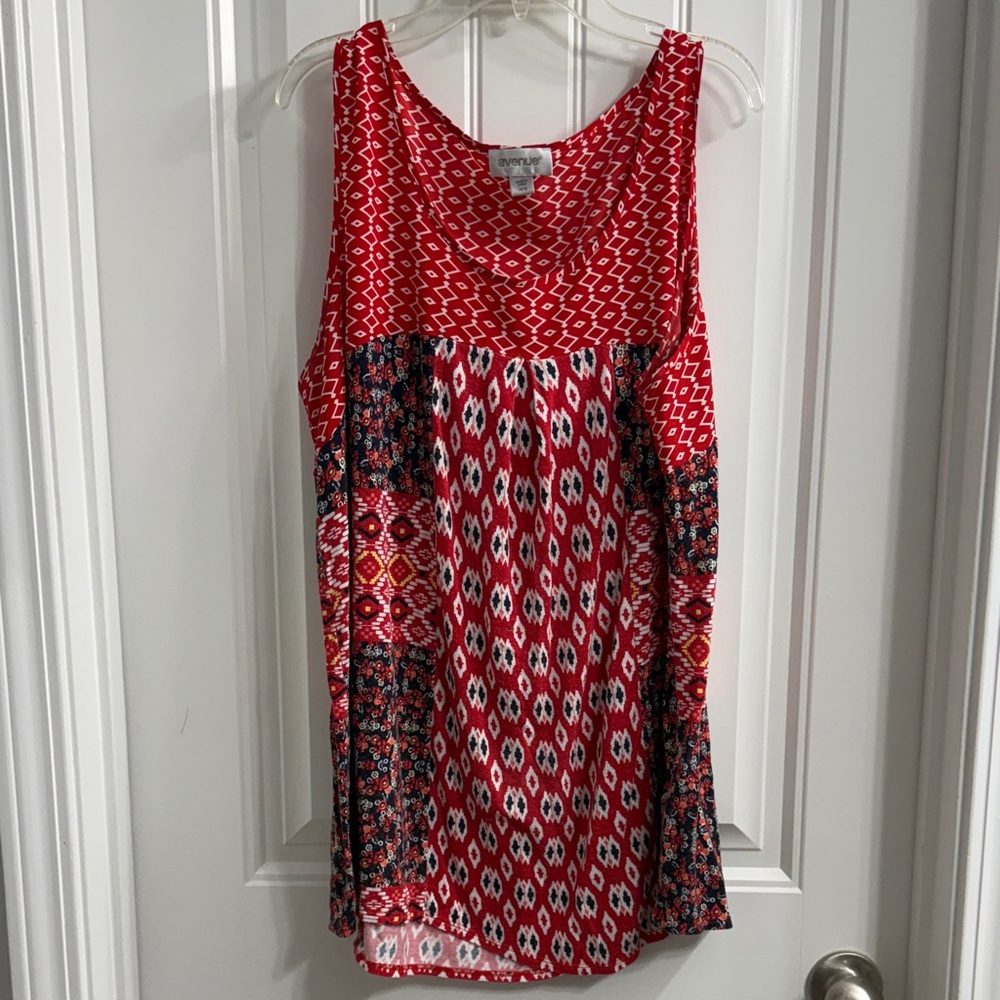 Avenue Red Patchwork Sleeveless Top